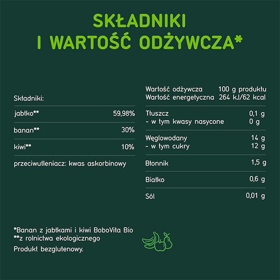 BoboVita Bio Dessert, măr, banană și kiwi după 5 luni, 125 g