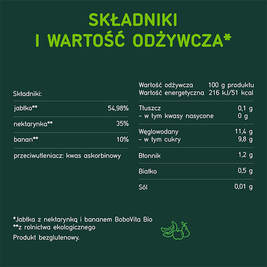 BoboVita Bio Dessert, mere nectarine și banane după 5 luni, 125 g