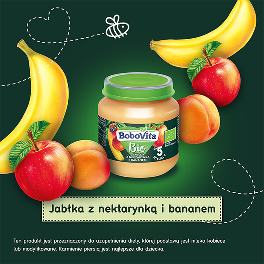 BoboVita Bio Dessert, mere nectarine și banane după 5 luni, 125 g