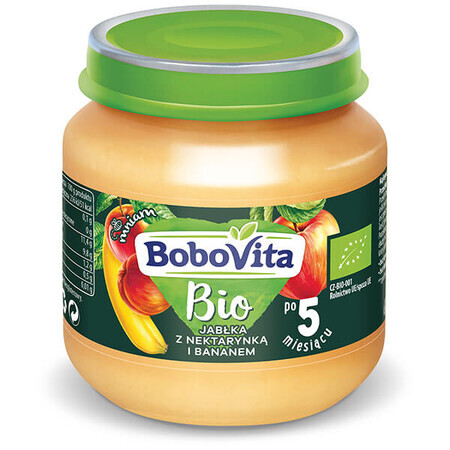 BoboVita Bio Dessert, mere nectarine și banane după 5 luni, 125 g