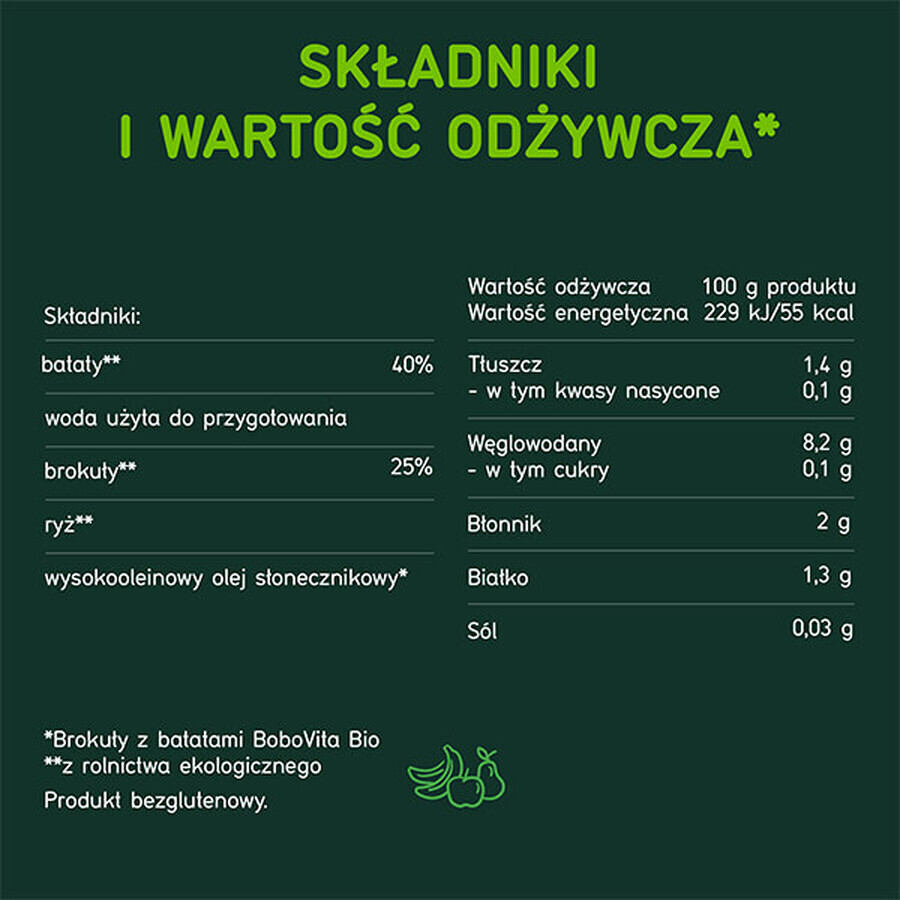 BoboVita Bio Dinner, broccoli cu yam după 4 luni, 125 g