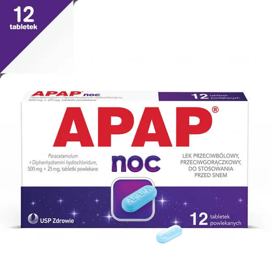 Apap Noc 500 mg + 25 mg, 12 comprimidos recubiertos