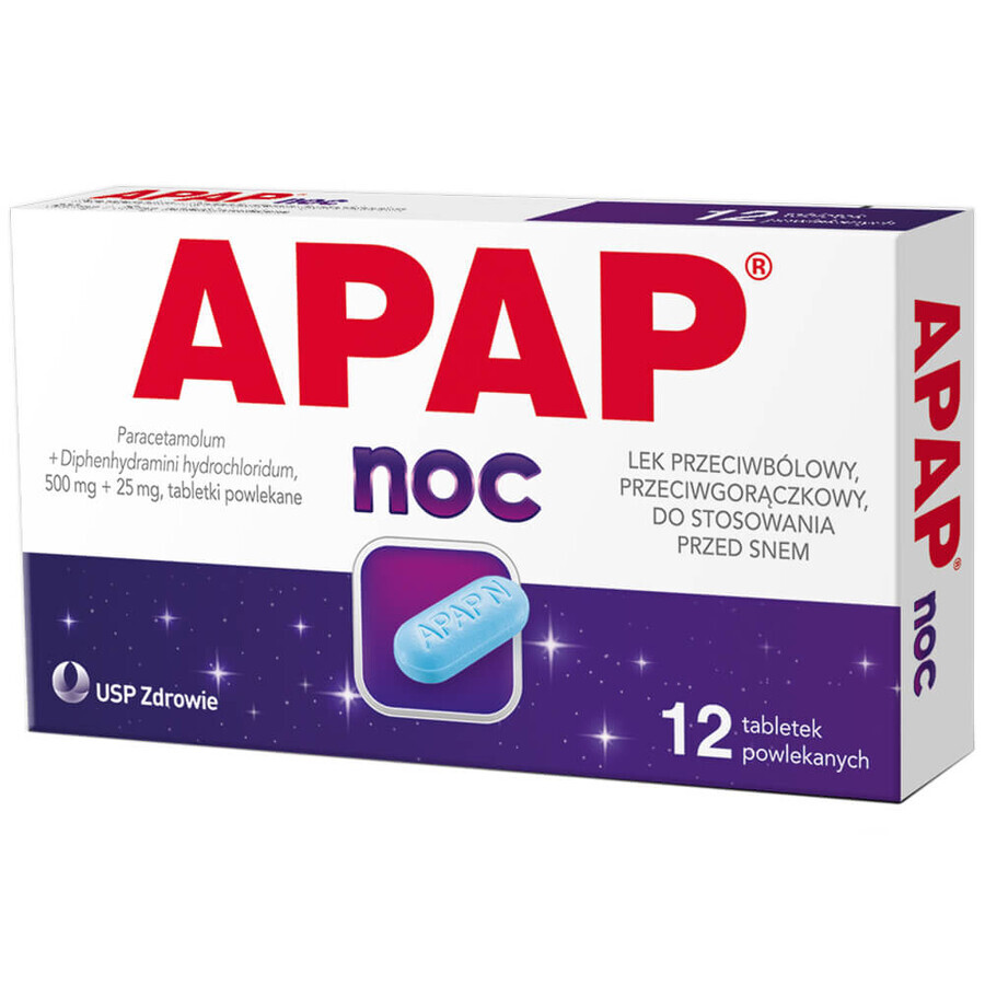 Apap Noc 500 mg + 25 mg, 12 comprimidos recubiertos