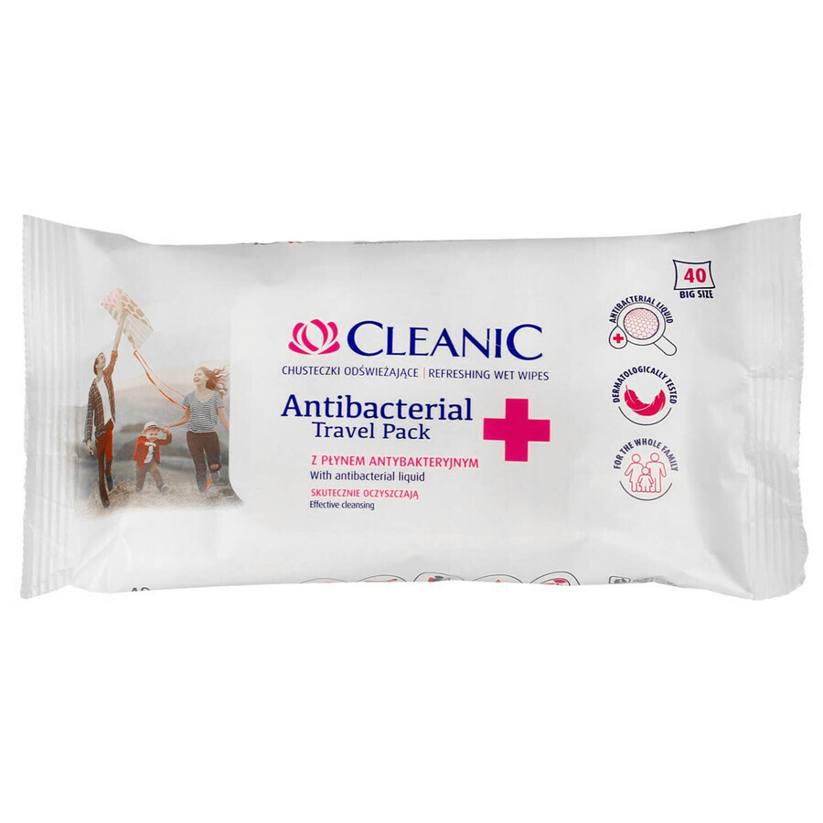 Cleanic Antibacterian, șervețele răcoritoare cu lichid antibacterian, 40 bucăți