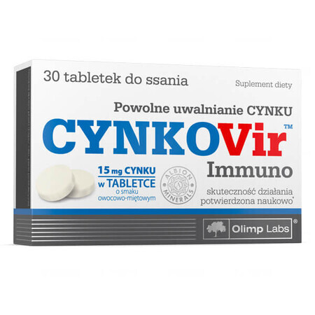 Olimp CynkoVir Immuno, zinco 15 mg, gusto frutta e menta, 30 pastiglie