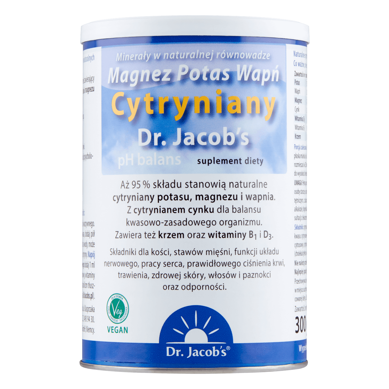 Dr. Jacob's pH Balance Magneziu Potasiu Citrat de calciu, pulbere alcalină, 300 g