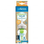 Dr Brown's Options+, biberon anti-colic, sticlă, cu gât larg, cu tetină, nivel 1, 0-3 luni, 270 ml