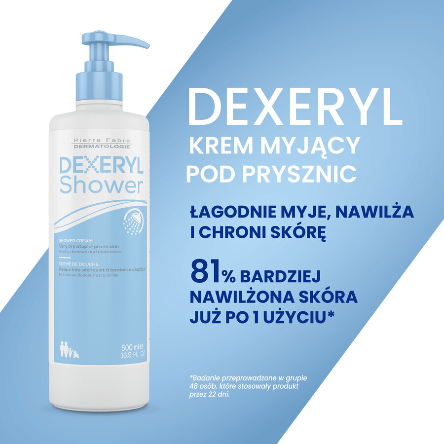 Dexeryl, duș, cremă de curățare pentru bebeluși, copii și adulți, piele foarte uscată și atopică, 500 ml