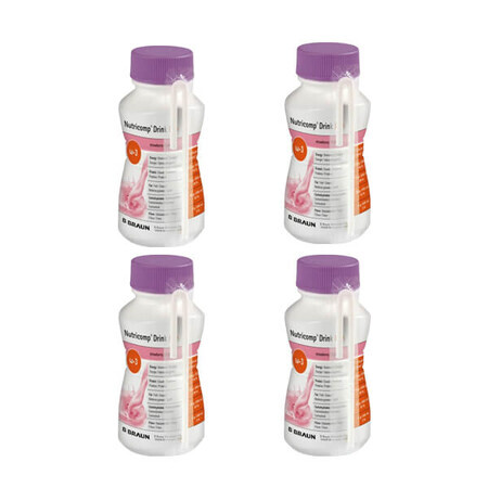 Nutricomp Drink Plus, voedingspreparaat, aardbeiensmaak, 4 x 200 ml