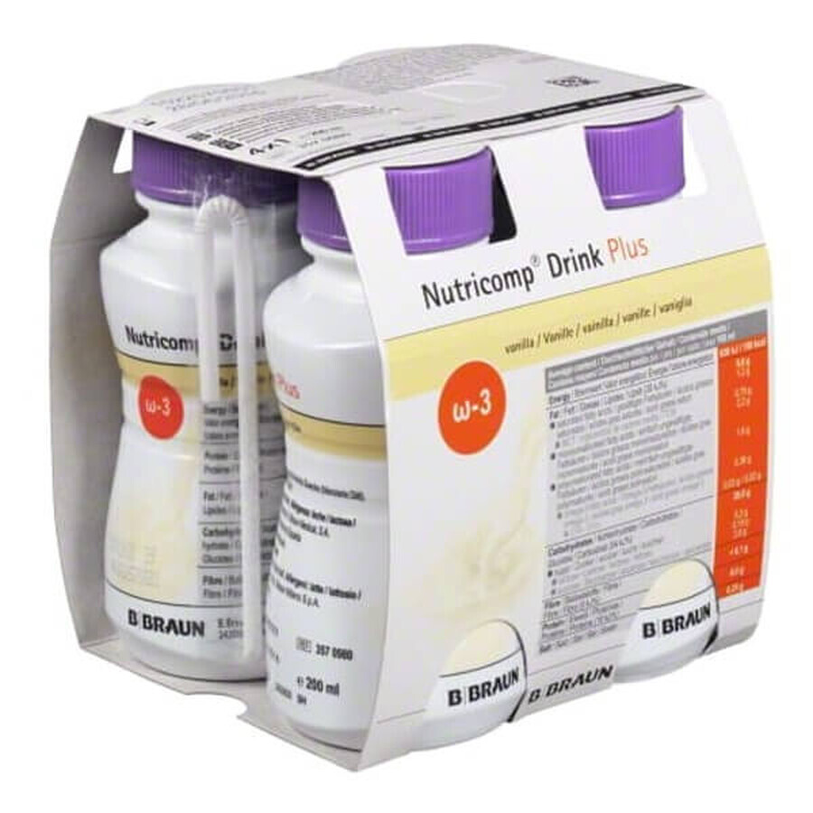 Nutricomp Drink Plus, Nährstoffpräparat, Vanillegeschmack, 4 x 200 ml