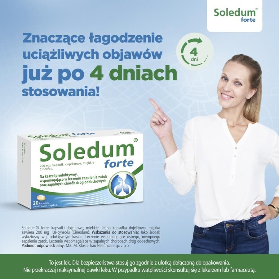 Soledum forte 200 mg, 20 gastro-resistant capsules