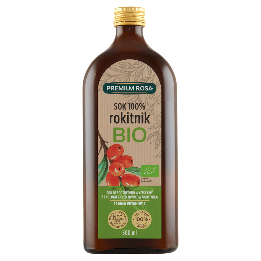 Premium Rosa cătină de mare, 100% suc de fructe organic, 500 ml