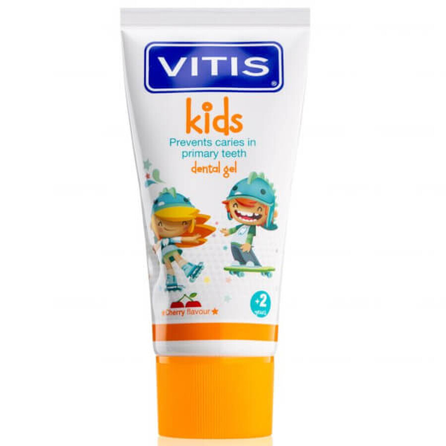 Vitis Kids, gel de dinți pentru copii peste 2 ani, aromă de cireșe, 50 ml 