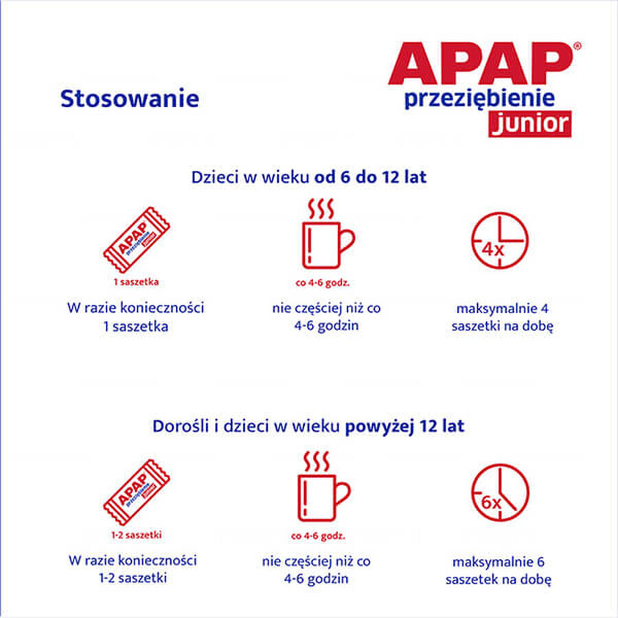 Apap Przeziębienie Junior 300 mg + 20 mg + 5 mg, poudre pour solution orale, 6 sachets