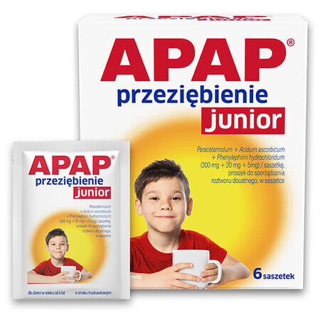 Apap Przeziębienie Junior 300 mg + 20 mg + 5 mg, poudre pour solution orale, 6 sachets