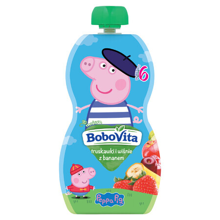 BoboVita Peppa Pig Mousse într-un tub căpșuni și cireșe cu banane, după 6 luni, 100 g