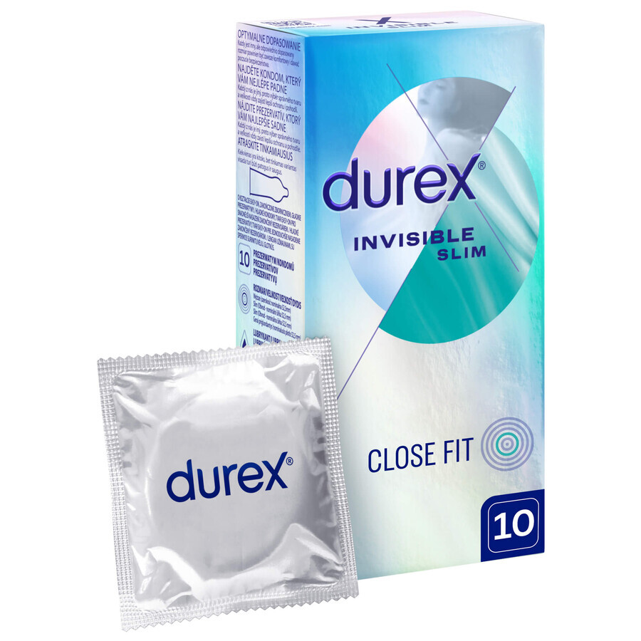 Durex Invisible Close Fit, prezervative asortate, 10 bucăți