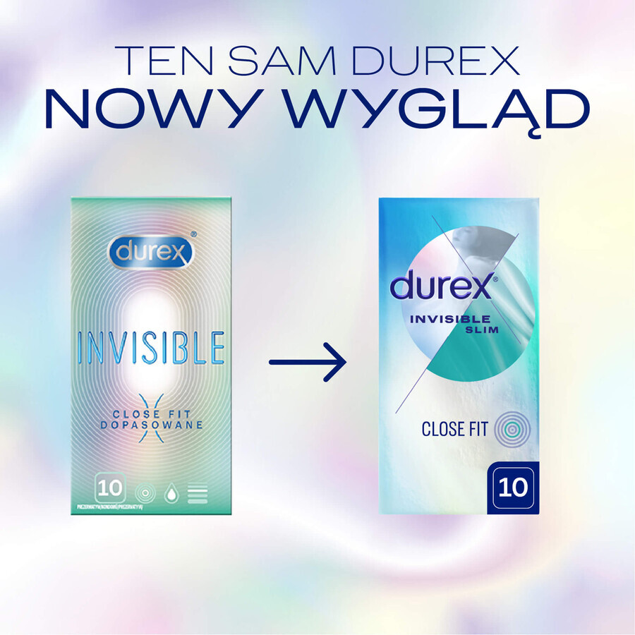 Durex Invisible Close Fit, prezervative asortate, 10 bucăți