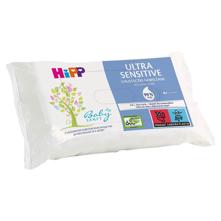 HiPP BabySanft Ultra Sensitiv, lingettes humides, dès le premier jour de vie, 52 pièces