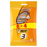 BIC 3 Sensitive Pouch, maquinilla de afeitar para hombre, tres hojas, 12 piezas