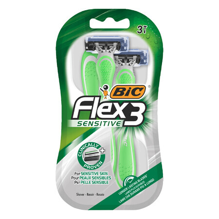 BIC Flex 3 Sensitive, aparat de ras pentru bărbați, trei lame, 3 bucăți