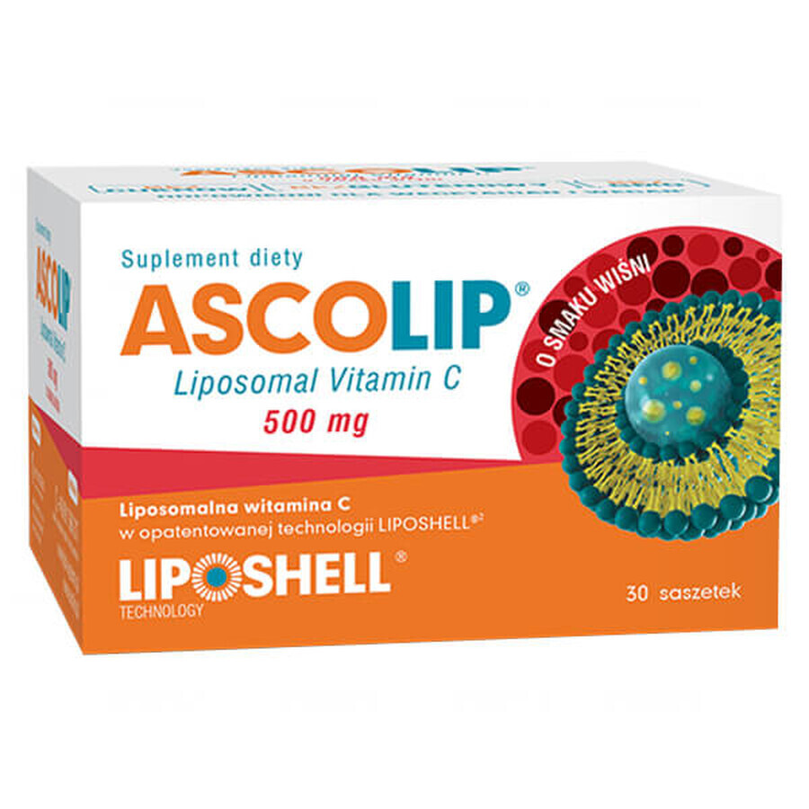 Ascolip, vitamina C lipozomală 500 mg, aromă de cireșe, gel oral, 5 g x 30 plicuri