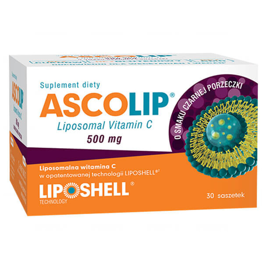 Ascolip, vitamina C lipozomală 500 mg, aromă de coacăze negre, gel oral, 5 g x 30 pliculețe