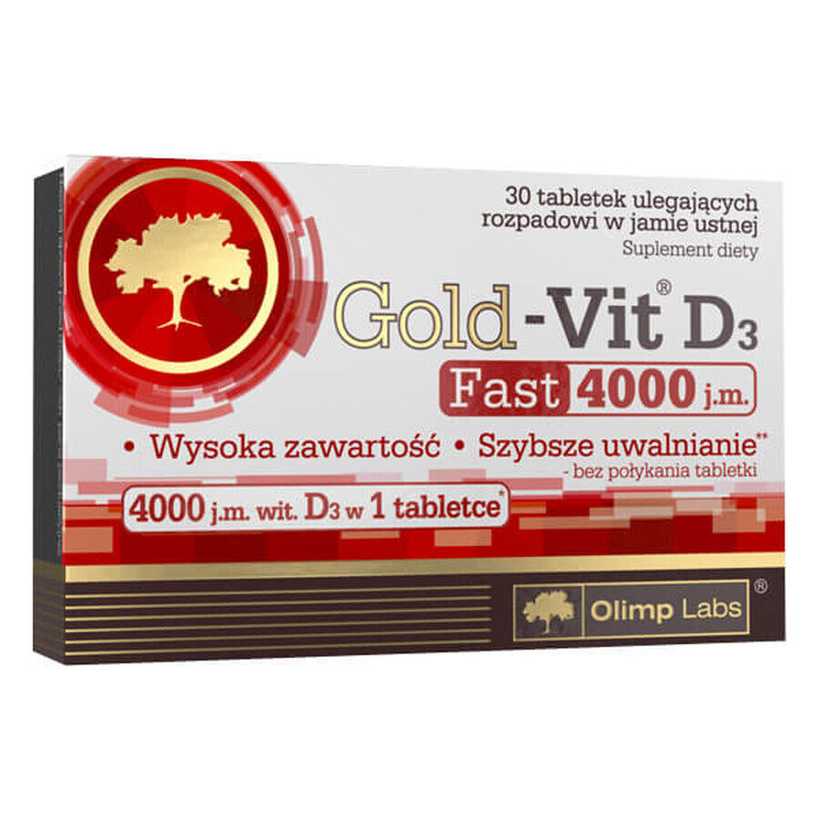 Olimp, Gold-Vit D3 4000 UI. Rapid, aromă de mere, 30 comprimate