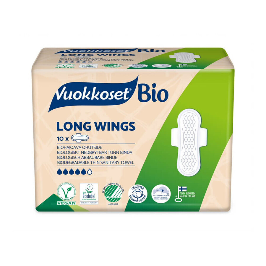 Vuokkoset, biologisch katoenen nachtdoekjes, 100% Bio, Lange vleugels, 10 stuks