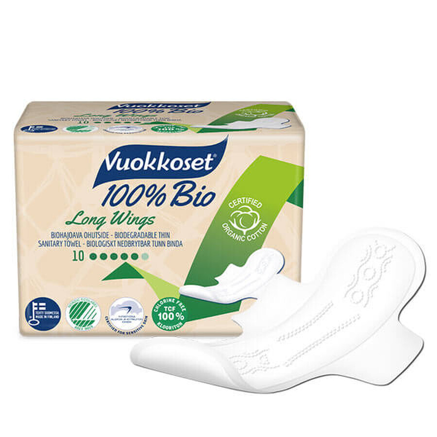 Vuokkoset, biologisch katoenen nachtdoekjes, 100% Bio, Lange vleugels, 10 stuks