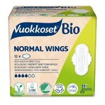 Vuokkoset, șervețele sanitare din bumbac organic, 100% Bio, Aripi normale, 12 bucăți