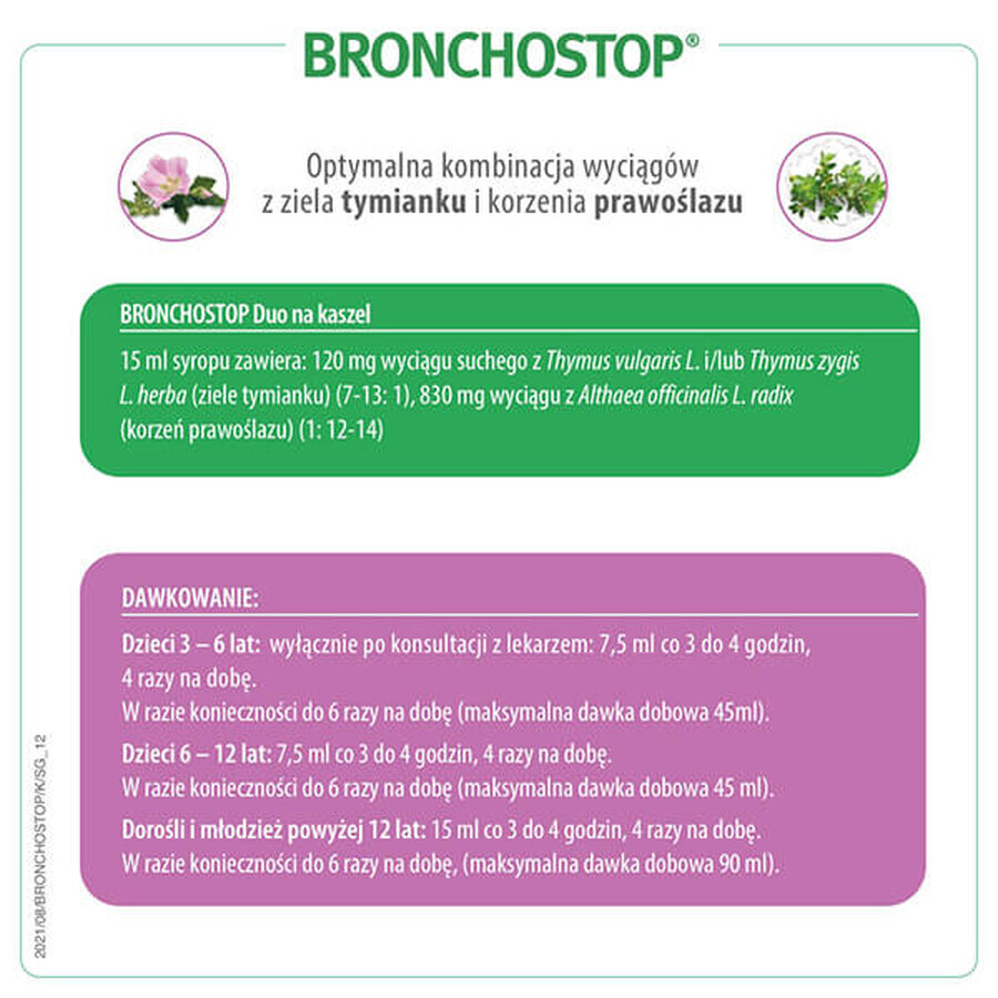 Bronchostop Duo para la tos (120 mg + 830 mg)/ 15 ml, jarabe, 120 ml