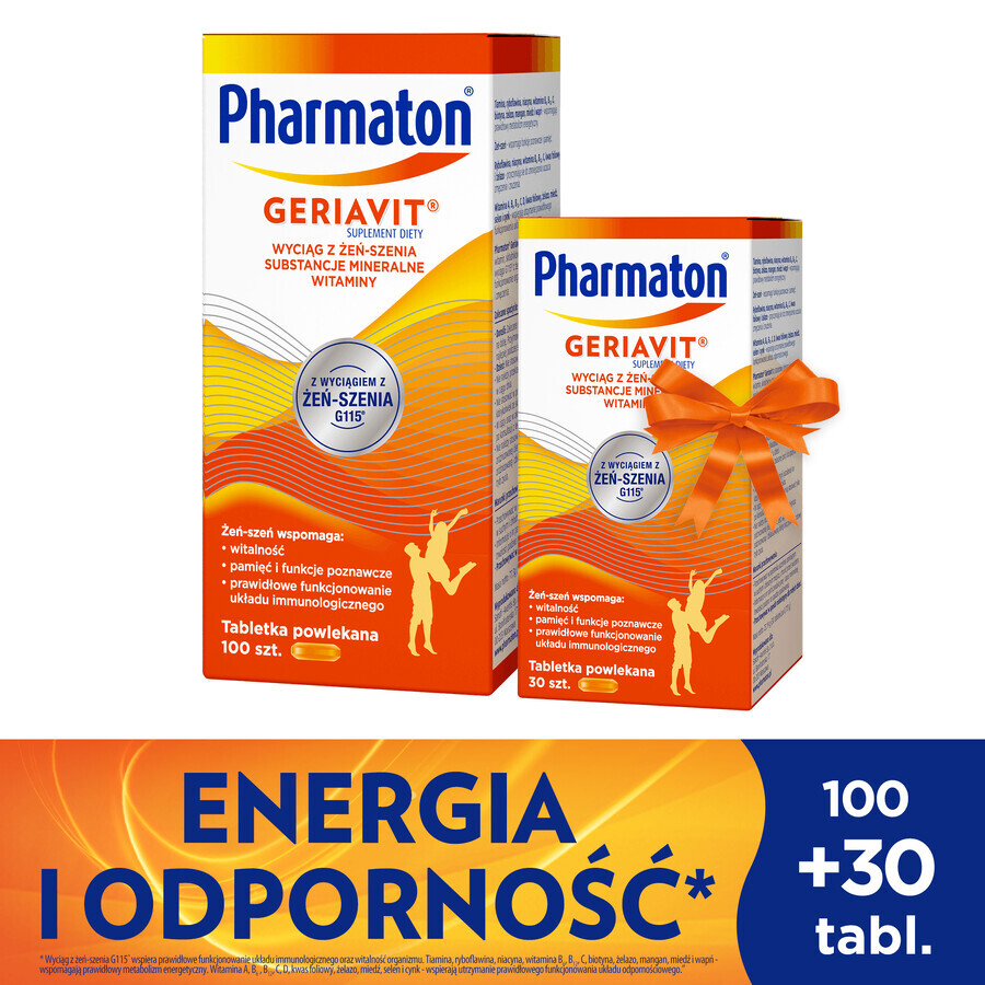 Set Pharmaton Geriavit, 100 compresse rivestite con film + 30 compresse in regalo