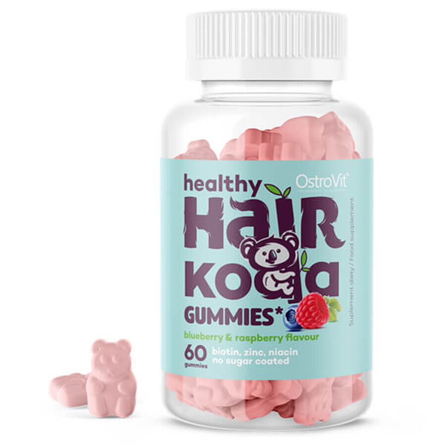 OstroVit Healthy Hair Koala Gummies, aromă de fructe de pădure și zmeură, 60 bucăți