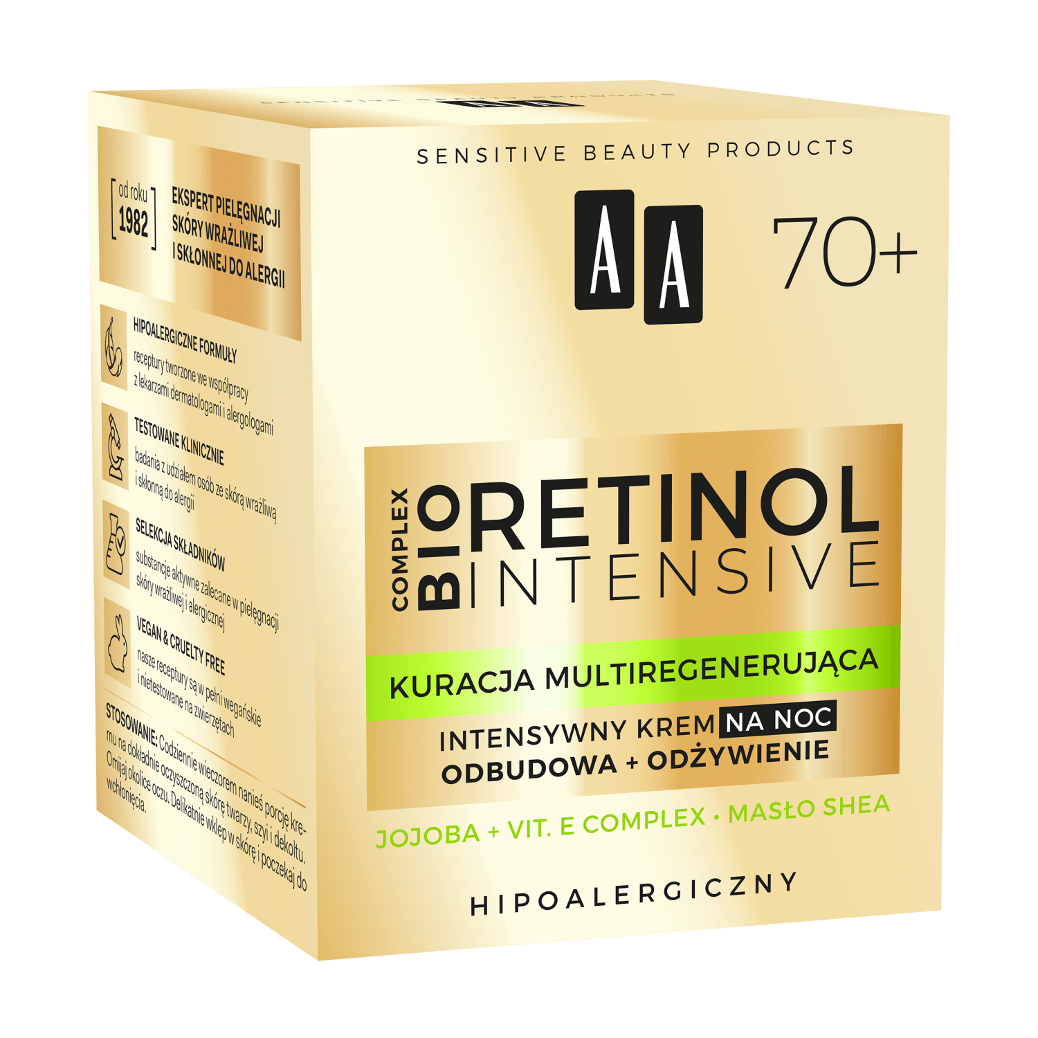 AA Retinol Intensive 70+, cremă intensivă de noapte, recuperare + hrănire, 50 ml