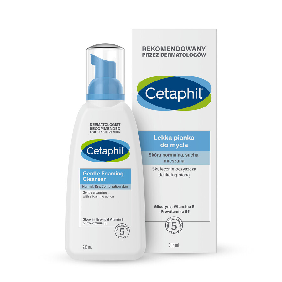 Cetaphil, spumă ușoară de curățare facială, piele normală, uscată și mixtă, 236 ml