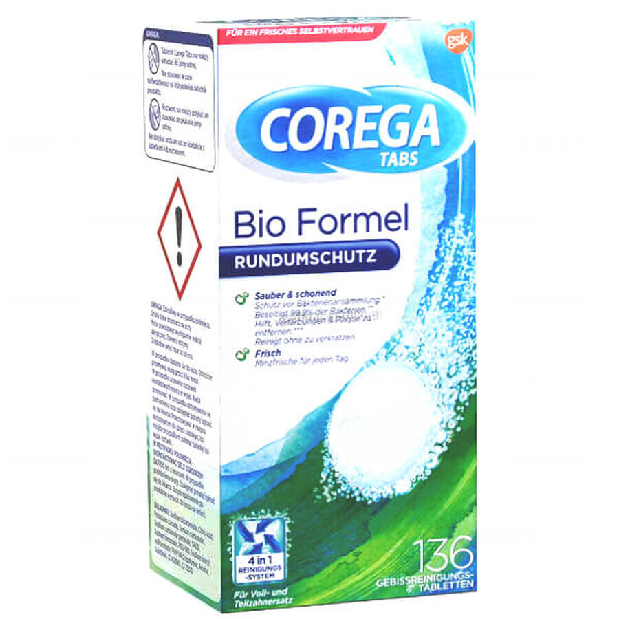 Corega Tabs Bio Formula, comprimate pentru curățarea protezelor dentare, 136 comprimate