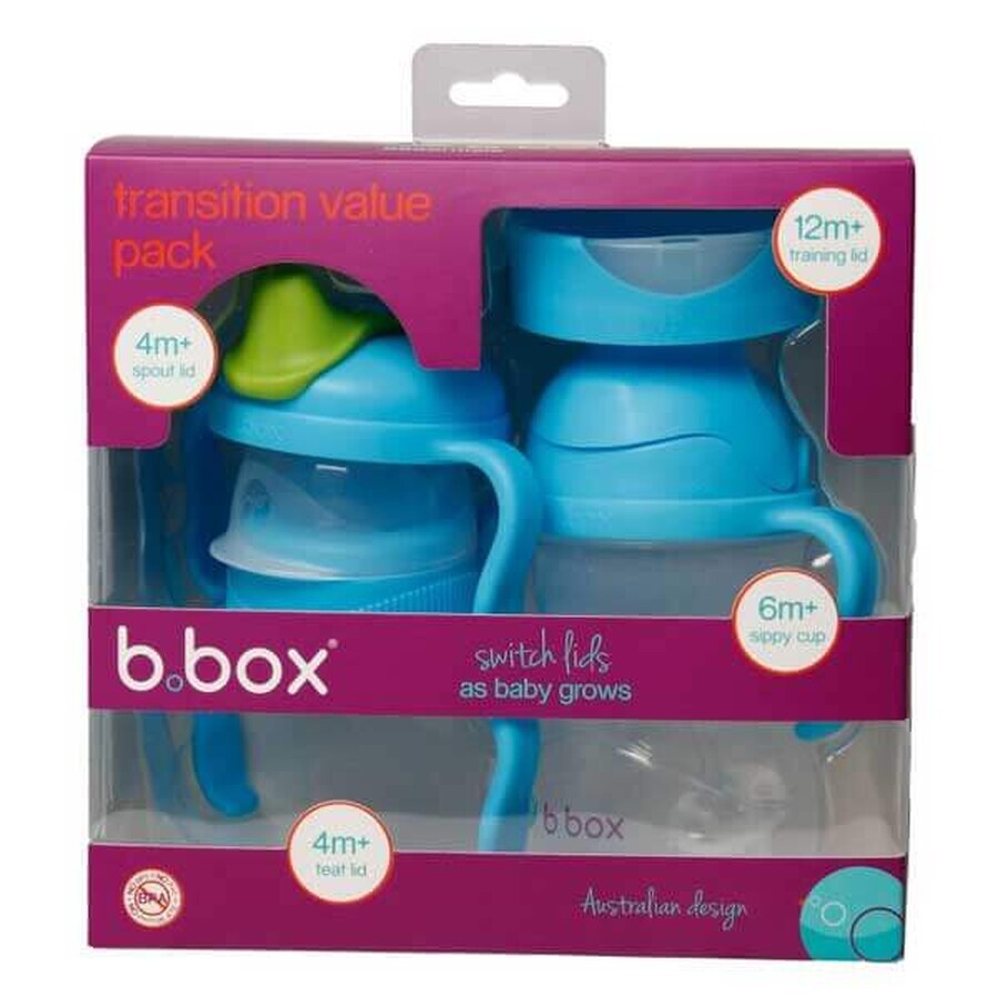 B.Box, ceașcă pentru învățat să bea, set 4 în 1, afine, de la 4 luni, 240 ml