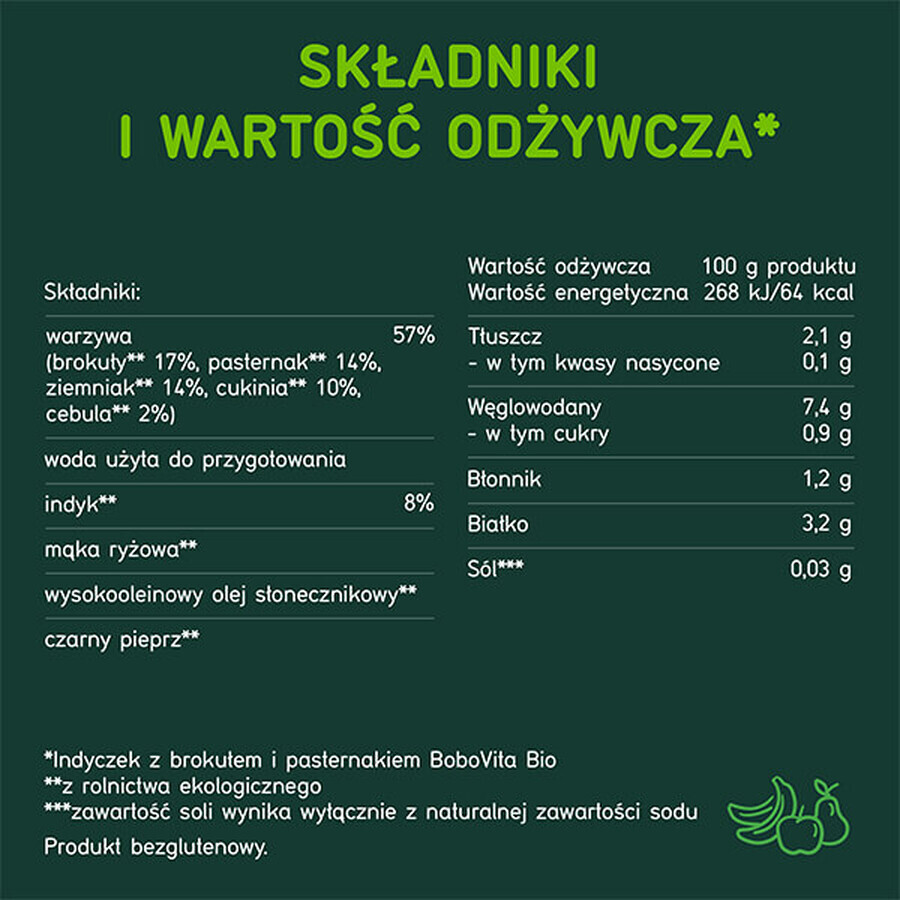 BoboVita Bio Dinner, curcan cu broccoli și păstârnac, după 6 luni, 190 g 