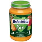 BoboVita Bio Dinner, carne de vită în roșii cu dovleac și paste stea, după 8 luni, 190 g