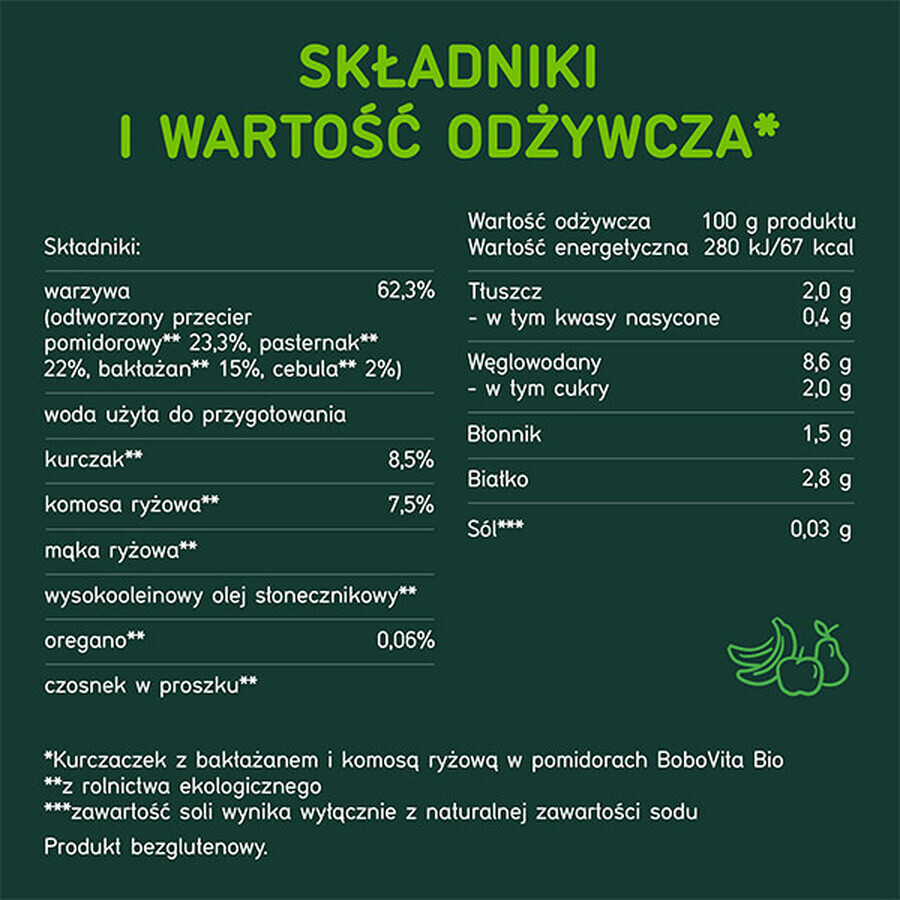 BoboVita Bio Dinner, pui cu vinete și quinoa în roșii, după 6 luni, 190 g