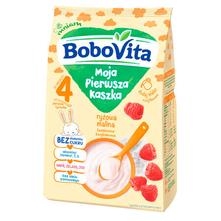 BoboVita Moja Pierwsza Kaszka ryżowa, zmeură, fără lapte, fără gluten, fără zahăr adăugat, 180 g