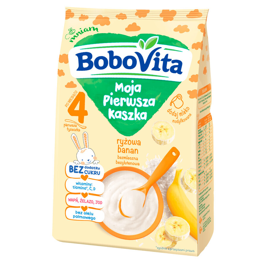 BoboVita Moja Pierwsza Kaszka ryżowa, banane, fără lapte, fără gluten, fără zahăr adăugat, 180 g