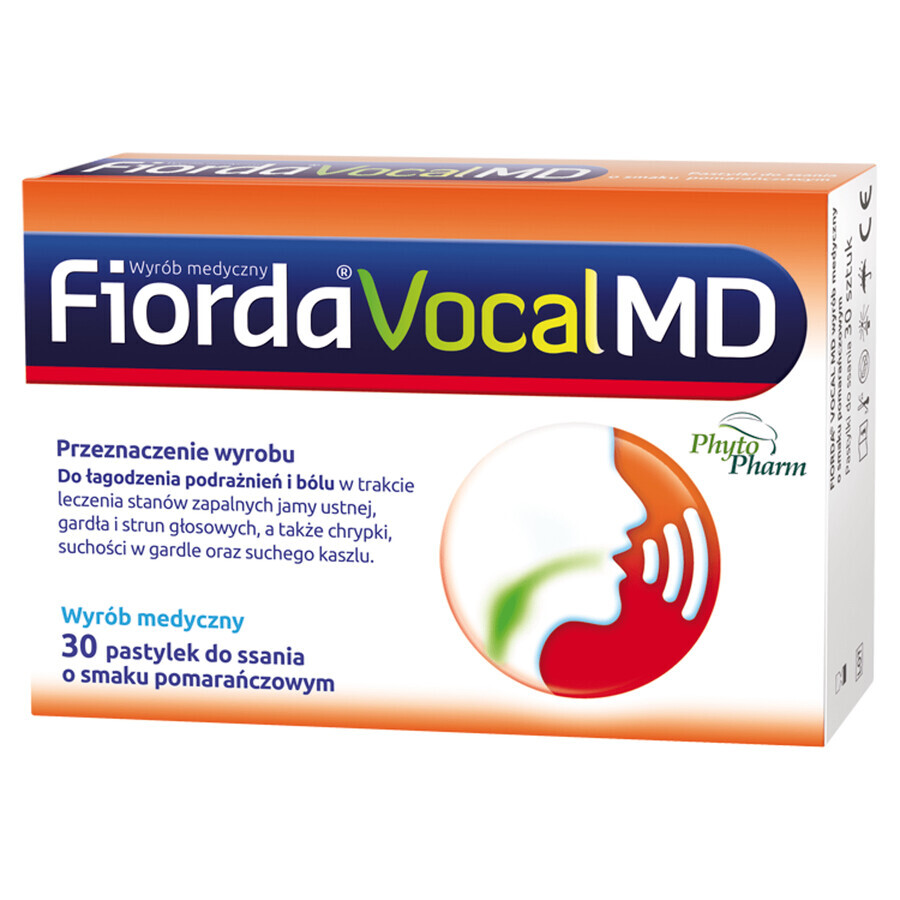 Fiorda Vocal MD, sinaasappelsmaak, 30 zuigtabletten