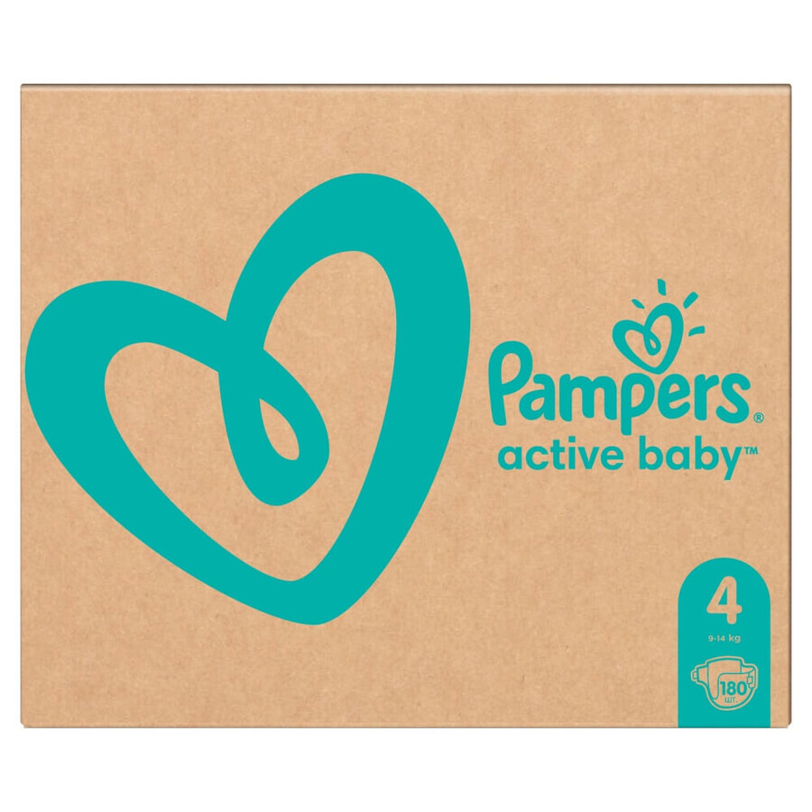 Pampers Active Baby, pannolini taglia 4, 9-14 kg, 180 pz.