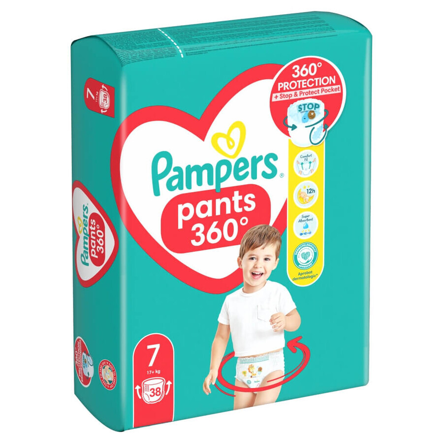 Pampers Pants, pantalones pañales, talla 7, 17+ kg, 38 piezas