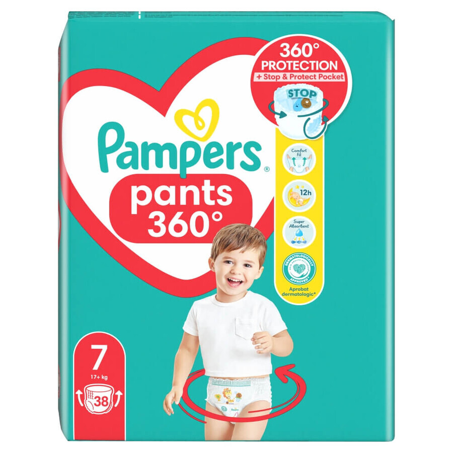 Pampers Pants, pantalones pañales, talla 7, 17+ kg, 38 piezas