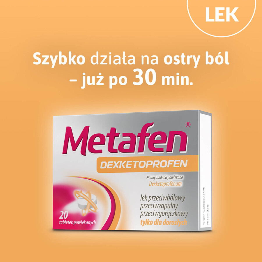 Metafen Dexketoprofen 25 mg, 20 film-coated tablets