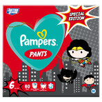 Pampers Pants, scutece, Justice League, mărimea 6, 15+ kg, 60 buc