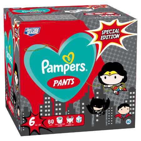 Pampers Pants, scutece, Justice League, mărimea 6, 15+ kg, 60 buc